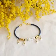 Bracelet jonc cordon torsadé avec embout dévissable Multi foncé - Doré à l'or fin