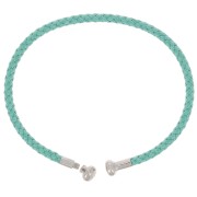 Bracelet jonc cordon torsadé avec embout dévissable - Vert d'eau - Rhodié