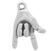 Breloque main - signe Je t'aime - 14x9 mm - Placage argent fin vieilli x1