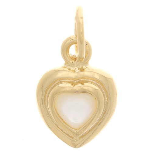Breloque coeur 13x9 mm avec nacre - Doré à l'or fin x1