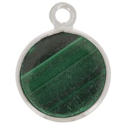 Breloque ronde 11 mm - pierre gemme - Argent 925 - Malachite x1