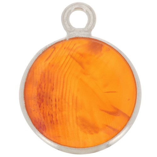 Breloque ronde 11 mm - pierre gemme - Argent 925 - Cornaline x1