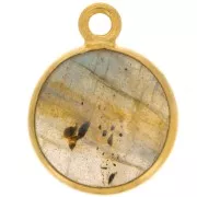 Breloque ronde 11 mm - pierre gemme - Argent 925 Doré à l'or fin - Labradorite x1