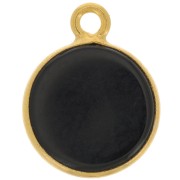 Breloque ronde 11 mm - pierre gemme - Argent 925 Doré à l'or fin - Onyx noir x1