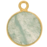 Breloque ronde 11 mm - pierre gemme - Argent 925 Doré à l'or fin - Amazonite x1