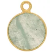 Breloque ronde 11 mm - pierre gemme - Argent 925 Doré à l'or fin - Amazonite x1