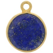 Breloque ronde 11 mm - pierre gemme - Argent 925 Doré à l'or fin - Lapis lazuli x1|raw }}