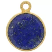 Breloque ronde 11 mm - pierre gemme - Argent 925 Doré à l'or fin - Lapis lazuli x1