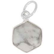 Pendentif hexagone facetté 15x11 mm - pierre gemme - Argent 925 - Howlite x1