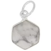 Pendentif hexagone facetté 15x11 mm - pierre gemme - Argent 925 - Howlite x1