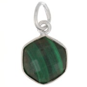 Pendentif hexagone facetté 15x11 mm - pierre gemme - Argent 925 - Malachite x1