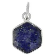 Pendentif hexagone facetté 15x11 mm - pierre gemme - Argent 925 - Lapis lazuli x1