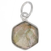 Pendentif hexagone facetté 15x11 mm - pierre gemme - Argent 925 - Labradorite x1