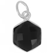 Pendentif hexagone facetté 15x11 mm - pierre gemme - Argent 925 - Onyx noir x1