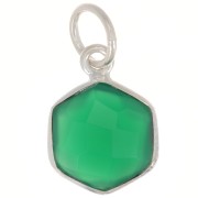 Pendentif hexagone facetté 15x11 mm pierre gemme teintée - Argent 925 - Onyx vert|raw }}