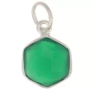 Pendentif hexagone facetté 15x11 mm pierre gemme teintée - Argent 925 - Onyx vert