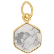 Pendentif hexagone facetté 15x11 mm - Argent 925 Doré à l'or fin - Howlite x1