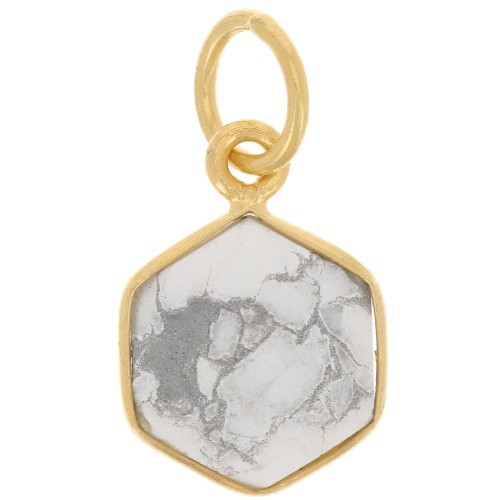 Pendentif hexagone facetté 15x11 mm - Argent 925 Doré à l'or fin - Howlite x1