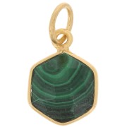 Pendentif hexagone facetté 15x11 mm - Argent 925 Doré à l'or fin - Malachite x1|raw }}