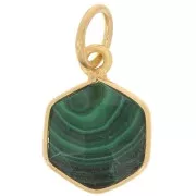 Pendentif hexagone facetté 15x11 mm - Argent 925 Doré à l'or fin - Malachite x1