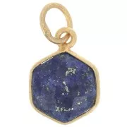 Pendentif hexagone facetté 15x11 mm - Argent 925 Doré à l'or fin - Lapis lazuli x1
