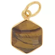 Pendentif hexagone facetté 15x11 mm - Argent 925 Doré à l'or fin - Oeil de tigre
