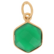Pendentif hexagone facetté 15x11mm pierre teintée Arg 925 Doré Or fin - Onyx vert