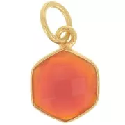 Pendentif hexagone facetté 15x11mm pierre teintée Arg 925 Doré Or fin - Onyx rouge