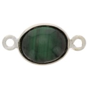 Intercalaire ovale en pierre gemme 13x8 mm - Argent 925 - Malachite x1