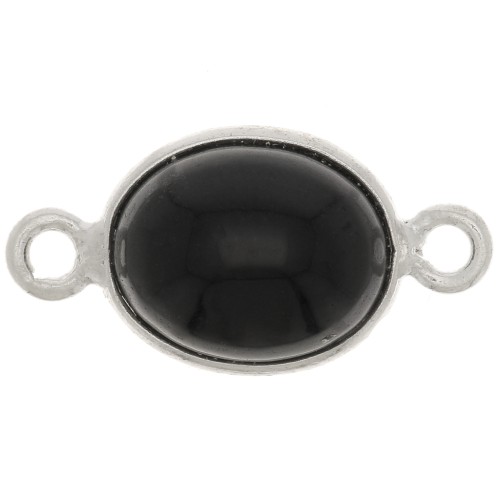 Intercalaire ovale en pierre gemme 13x8 mm - Argent 925 - Onyx noir x1