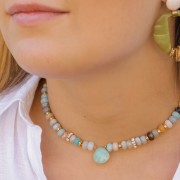 Intercalaire collier goutte facetté 17x16 mm - Argent 925 Doré Or fin - Amazonite