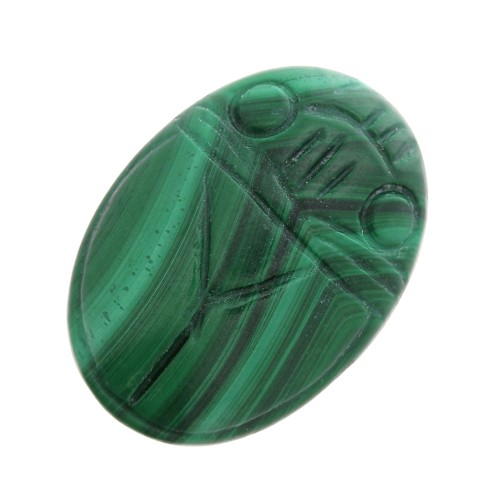 Cabochon ovale gravé scarabée 18x13 mm en pierre gemme - Malachite x1