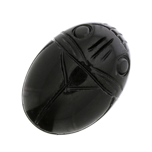 Cabochon ovale gravé scarabée 18x13 mm en pierre gemme - Agate noire x1