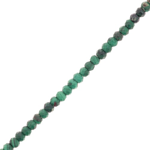 Perles rondelles aplaties facettées 3.5x2.5 mm en pierre gemme  - Malachite x39cm
