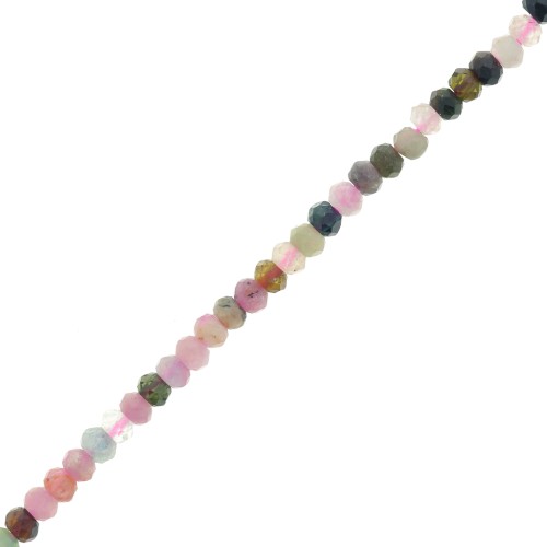 Perles rondelles aplaties facettées 3x2 mm en pierre gemme  - Tourmaline x39cm