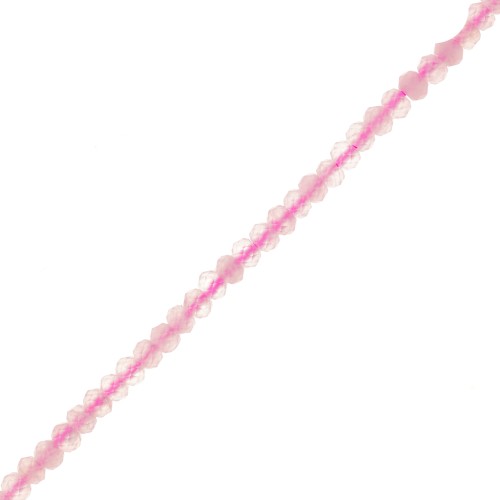 Perles rondelles aplaties facettées 3x2 mm en pierre gemme  - Quartz rose x39cm