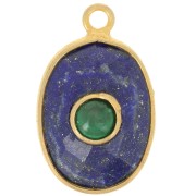 Pendentif ovale facetté 18.5x11.5 mm - Doré à l'or fin - Lapis lazuli - Malachite|raw }}