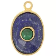 Pendentif ovale facetté 18.5x11.5 mm - Doré à l'or fin - Lapis lazuli - Malachite