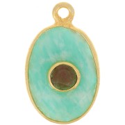Pendentif ovale facetté 18.5x11.5 mm - Doré à l'or fin - Amazonite - Grenat x1|raw }}