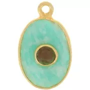 Pendentif ovale facetté 18.5x11.5 mm - Doré à l'or fin - Amazonite - Grenat x1