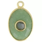 Pendentif ovale facetté 18x11 mm - Doré à l'or fin - Aventurine - Labradorite