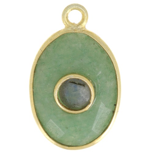 Pendentif ovale facetté 18x11 mm - Doré à l'or fin - Aventurine - Labradorite