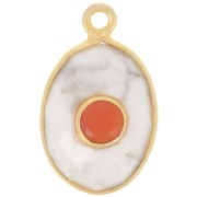 Pendentif ovale facetté 18.5x11.5 mm - Doré à l'or fin - Howlite - Agate rouge x1