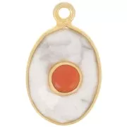 Pendentif ovale facetté 18.5x11.5 mm - Doré à l'or fin - Howlite - Agate rouge x1