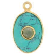 Pendentif ovale facetté 18.5x11.5mm Doré Or fin - imitation Turquoise - Aventurine|raw }}