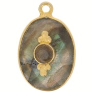 Pendentif ovale facetté 20x13 mm avec serti - Doré à l'or fin - Labradorite x1
