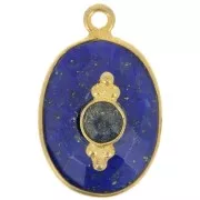 Pendentif ovale facetté 20x13 mm avec serti - Doré à l'or fin - Lapis lazuli x1
