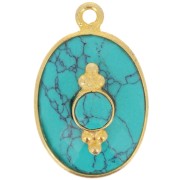 Pendentif ovale facetté 20x13mm avec serti - Doré à l'or fin - Imitation Turquoise|raw }}