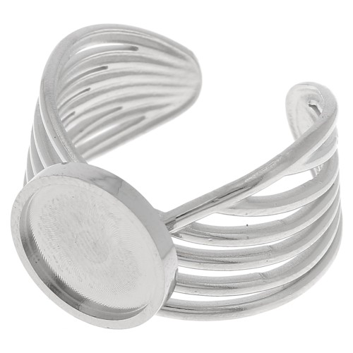 Bague large multirangs - réglable - pour cabochon fond plat 10 mm - Acier inoxydable 304 x1