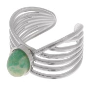 Bague large multirangs - réglable - pour cabochon fond plat 8x6 mm - Acier inoxydable 304 x1